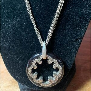 Brighton 18” Necklace Clover style black plastic w crystal. Imperial pendant